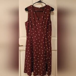 Ann Taylor Brown and White Polka Dot Midi Dress